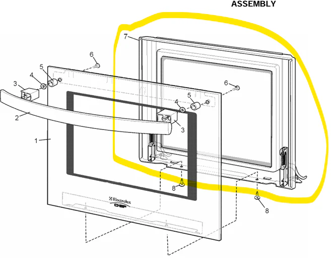 0038001806 CHEF ELECTROLUX DOOR OVEN INNER PANEL, HINGES & GLASS