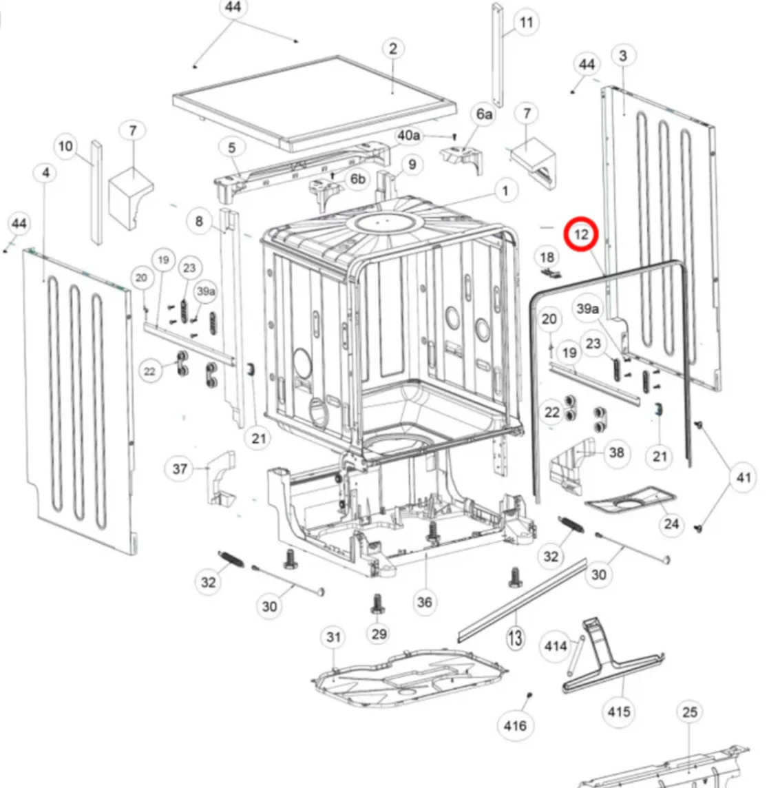 4055859021 ELECTROLUX/WEST DISHWASHER TUB GASKET/SEAL - Image 2