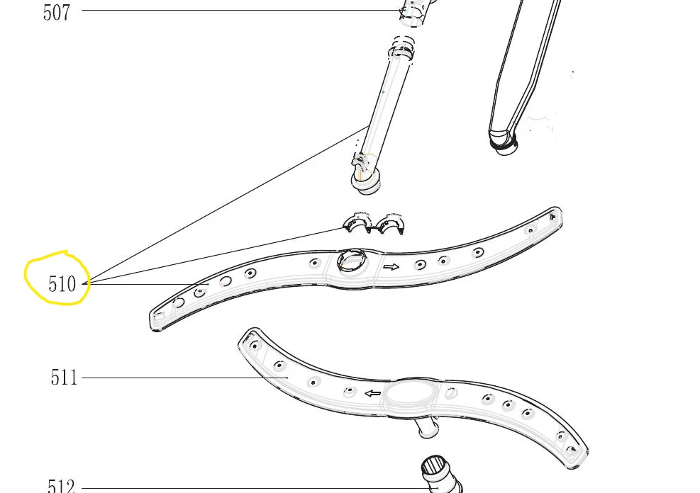 DAU1591111(673001900027) DELONGHI/Omega DISHWASHER UPPER BASKET ARM AND SEAL DEDW645S ODW702XB - Image 2